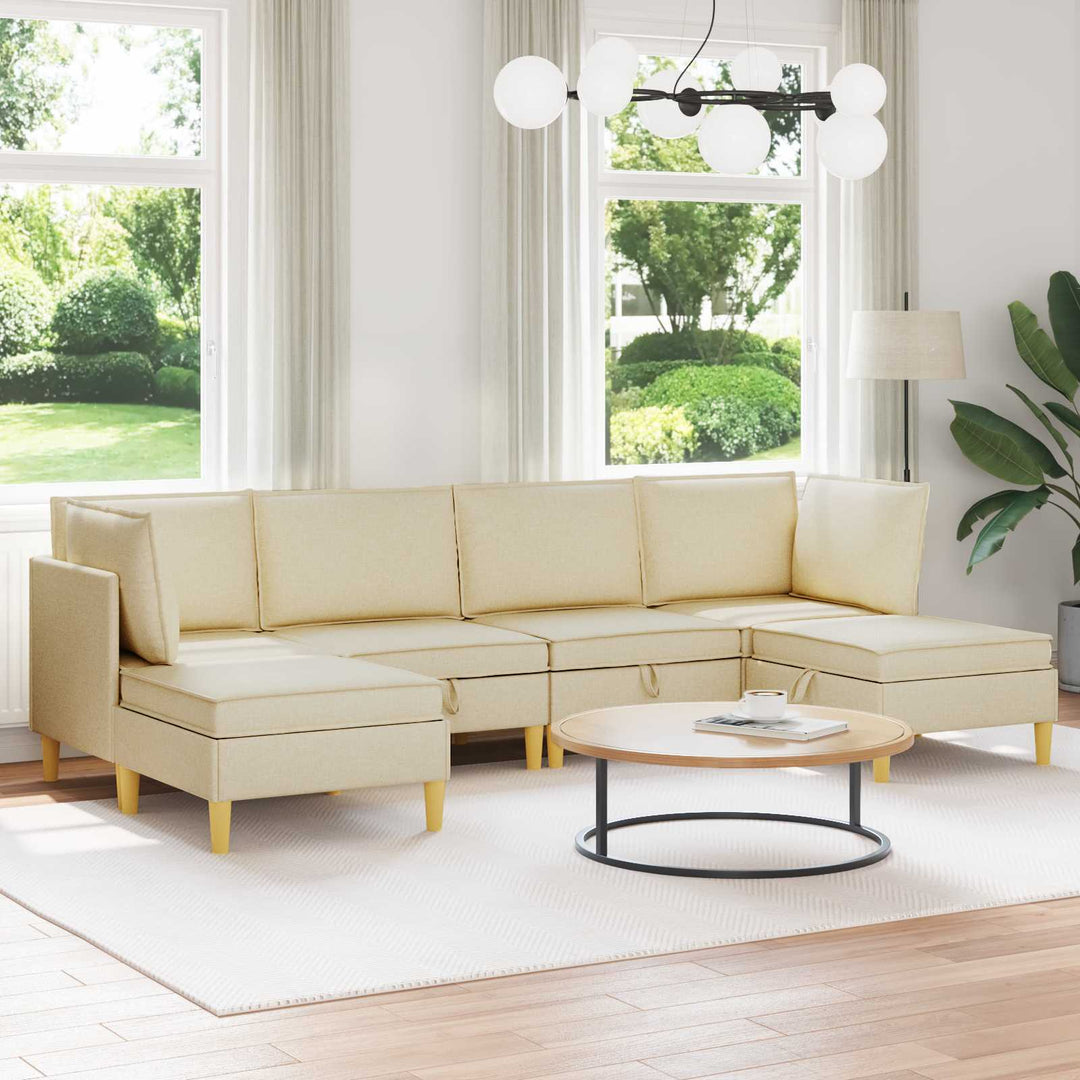 Modulsofa sæt med opbevaring 6 pcs Cremefarvet Stof