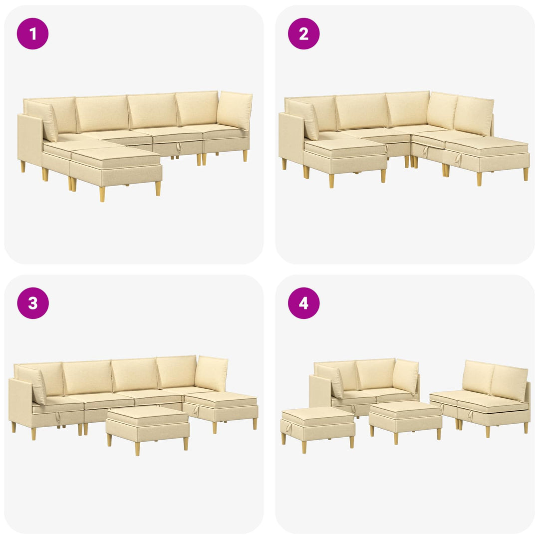 Modulsofa sæt med opbevaring 6 pcs Cremefarvet Stof