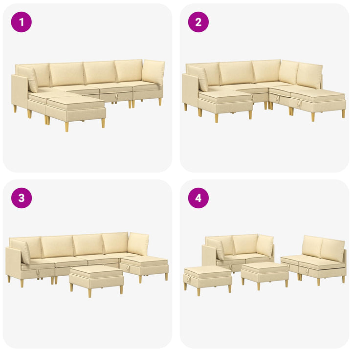 Modulsofa sæt med opbevaring 6 pcs Cremefarvet Stof
