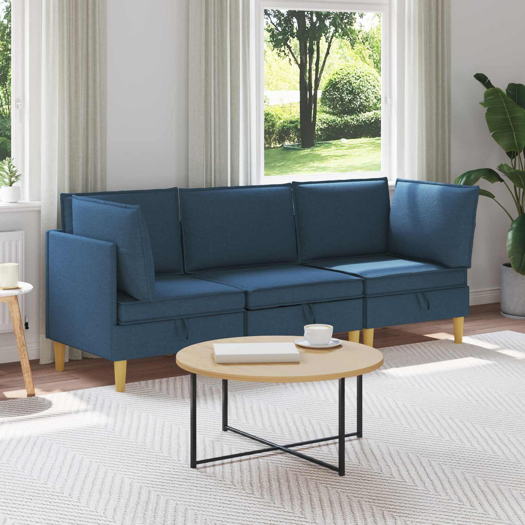 Modulsofa sæt med opbevaring 3 pcs Blå Stof