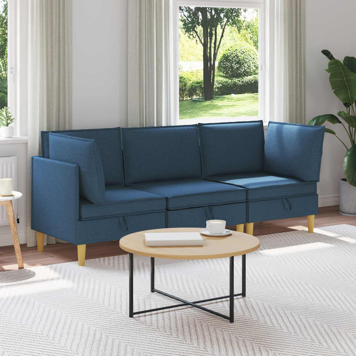 Modulsofa sæt med opbevaring 3 pcs Blå Stof