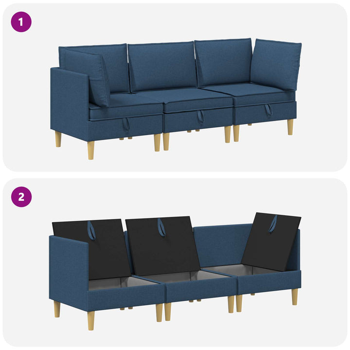 Modulsofa sæt med opbevaring 3 pcs Blå Stof