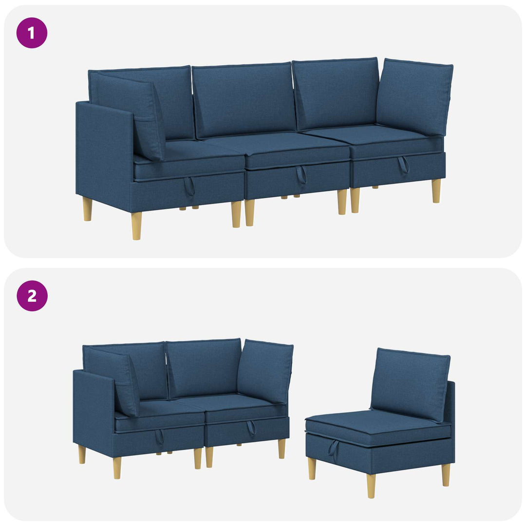 Modulsofa sæt med opbevaring 3 pcs Blå Stof