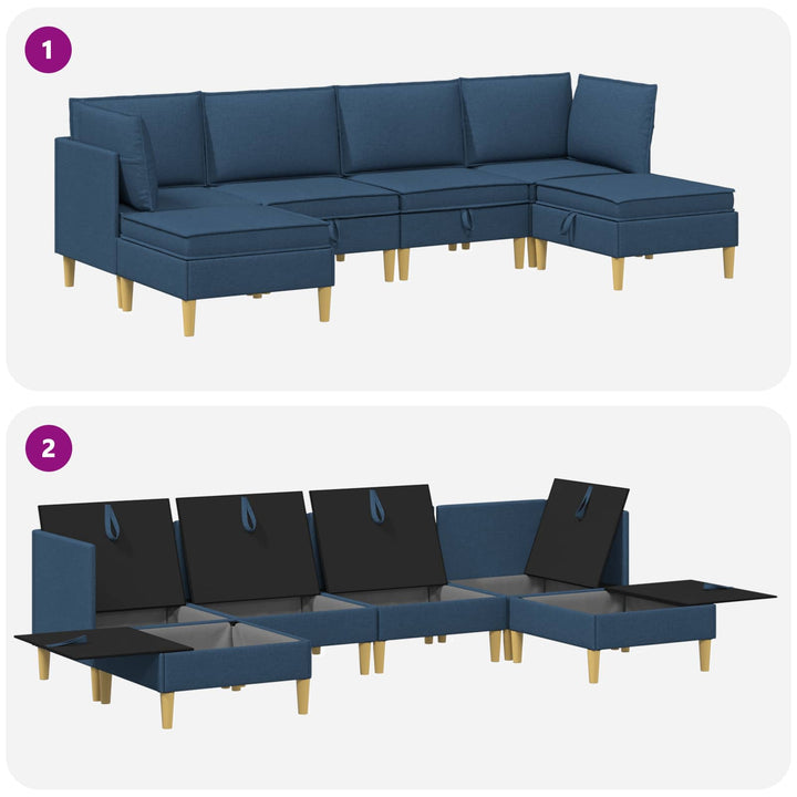 Modulsofa sæt med opbevaring 6 pcs Blå Stof