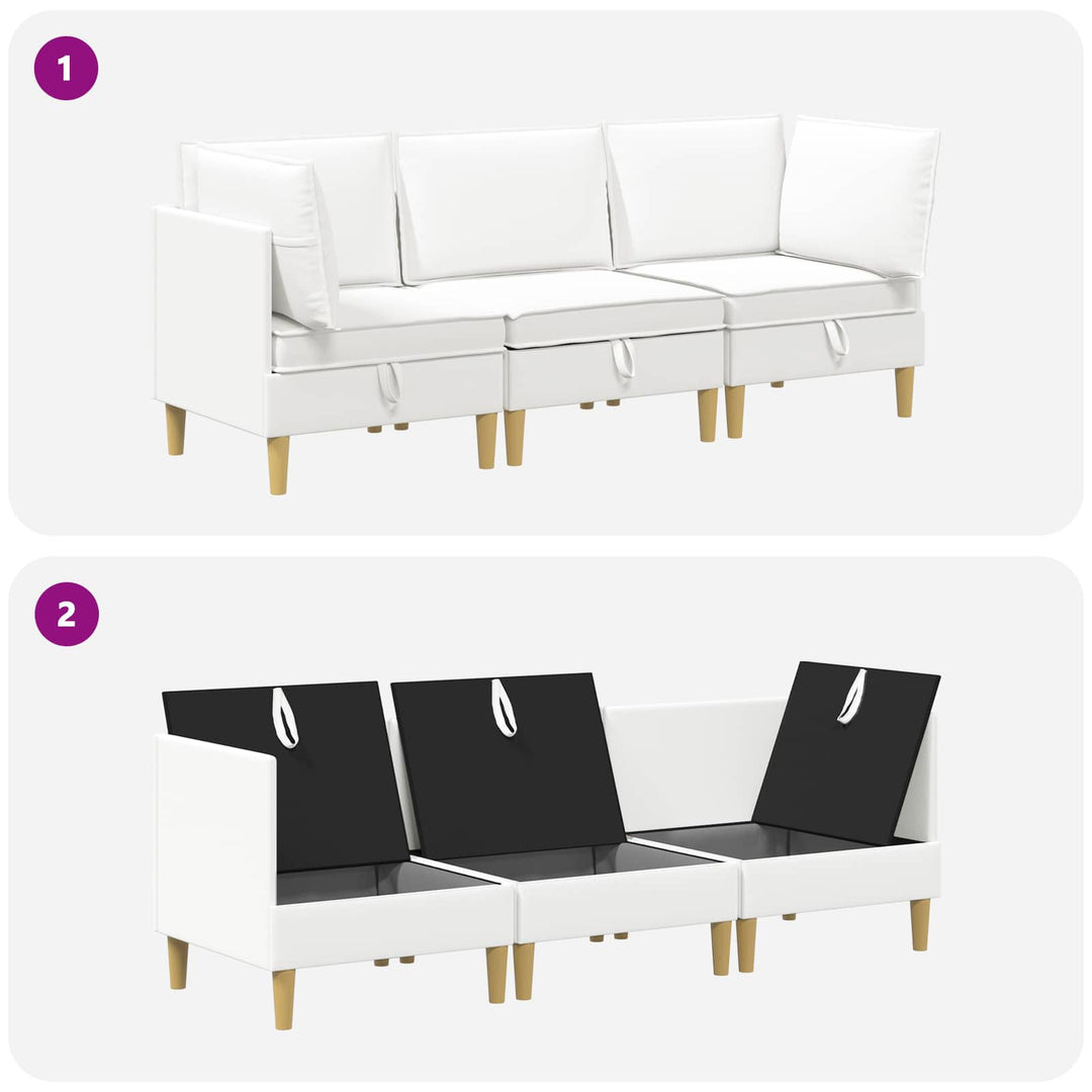 Modulsofa sæt med opbevaring 3 pcs Hvid Stof