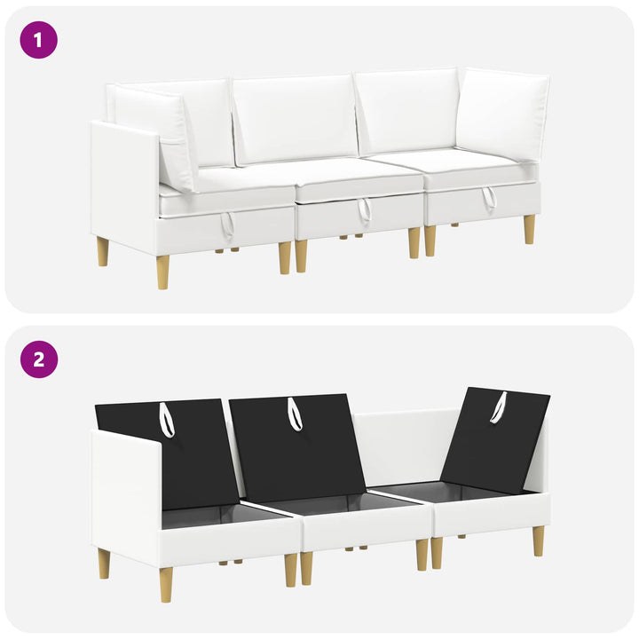 Modulsofa sæt med opbevaring 3 pcs Hvid Stof
