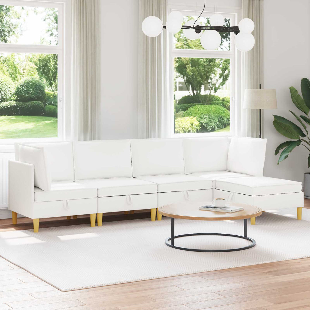 Modulsofa sæt med opbevaring 5 pcs Hvid Stof