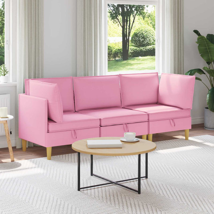 Modulsofa sæt med opbevaring 3 pcs Lyserød Stof