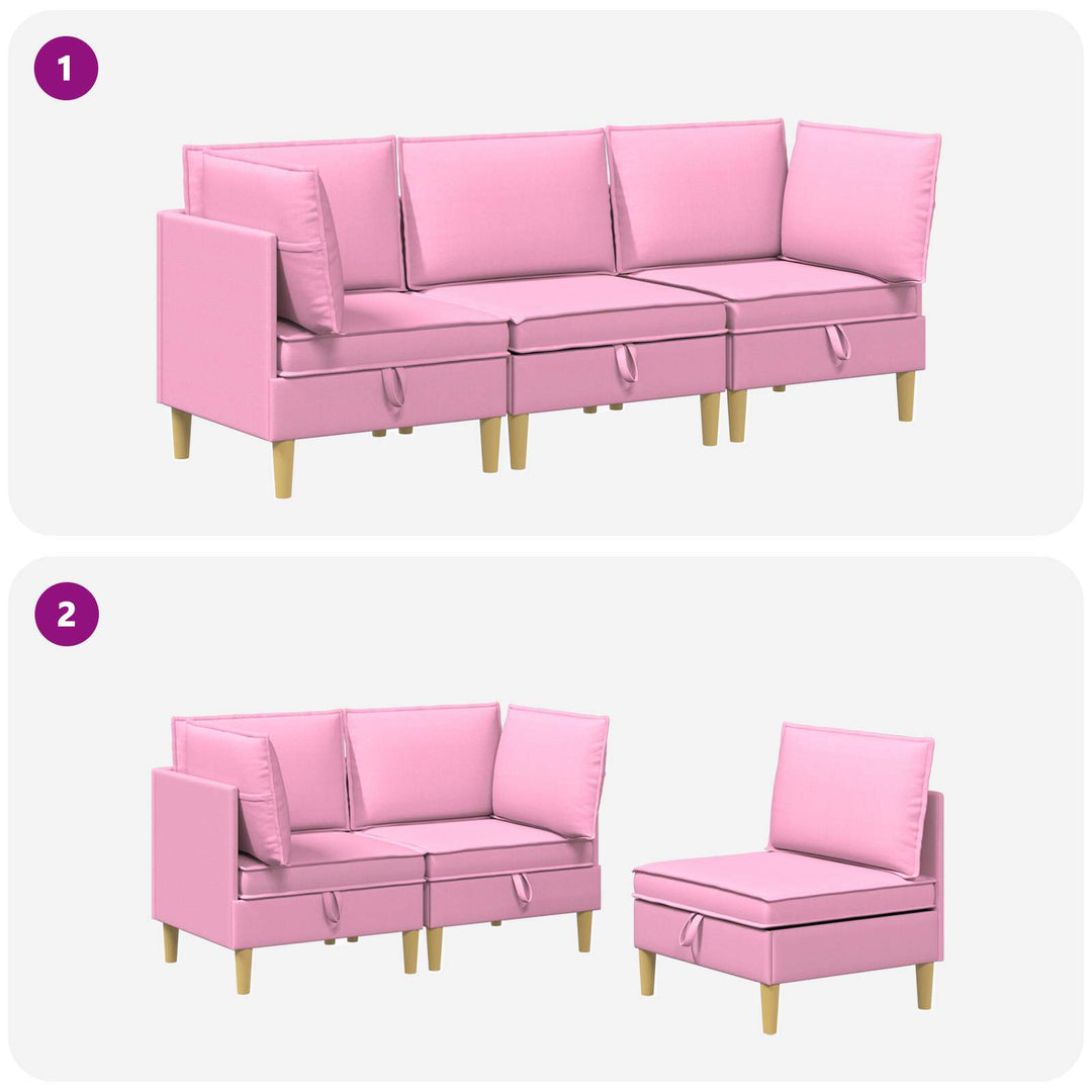Modulsofa sæt med opbevaring 3 pcs Lyserød Stof