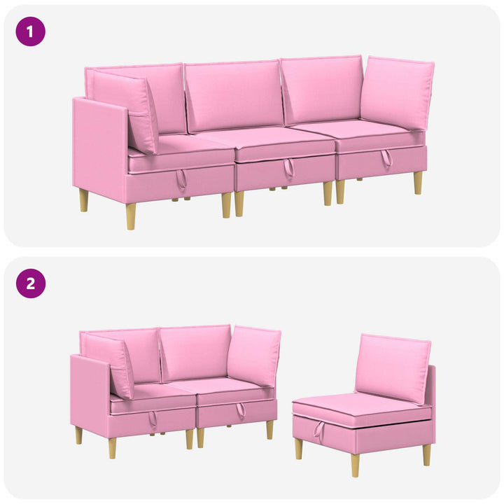 Modulsofa sæt med opbevaring 3 pcs Lyserød Stof