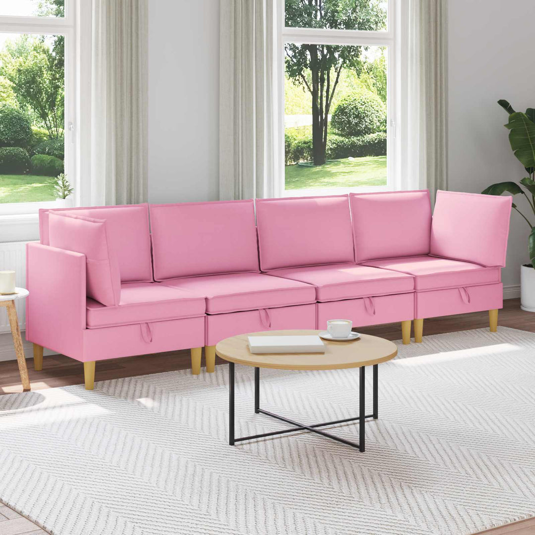 Modulsofa sæt med opbevaring 4 pcs Lyserød Stof