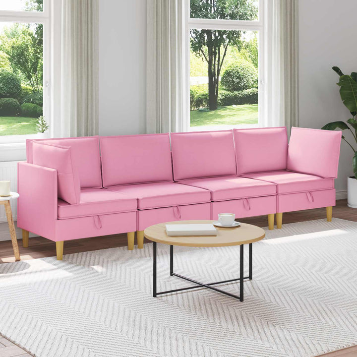 Modulsofa sæt med opbevaring 4 pcs Lyserød Stof