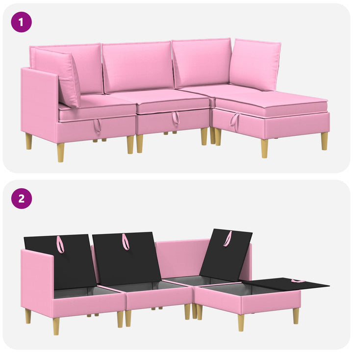 Modulsofa sæt med opbevaring 4 pcs Lyserød Stof