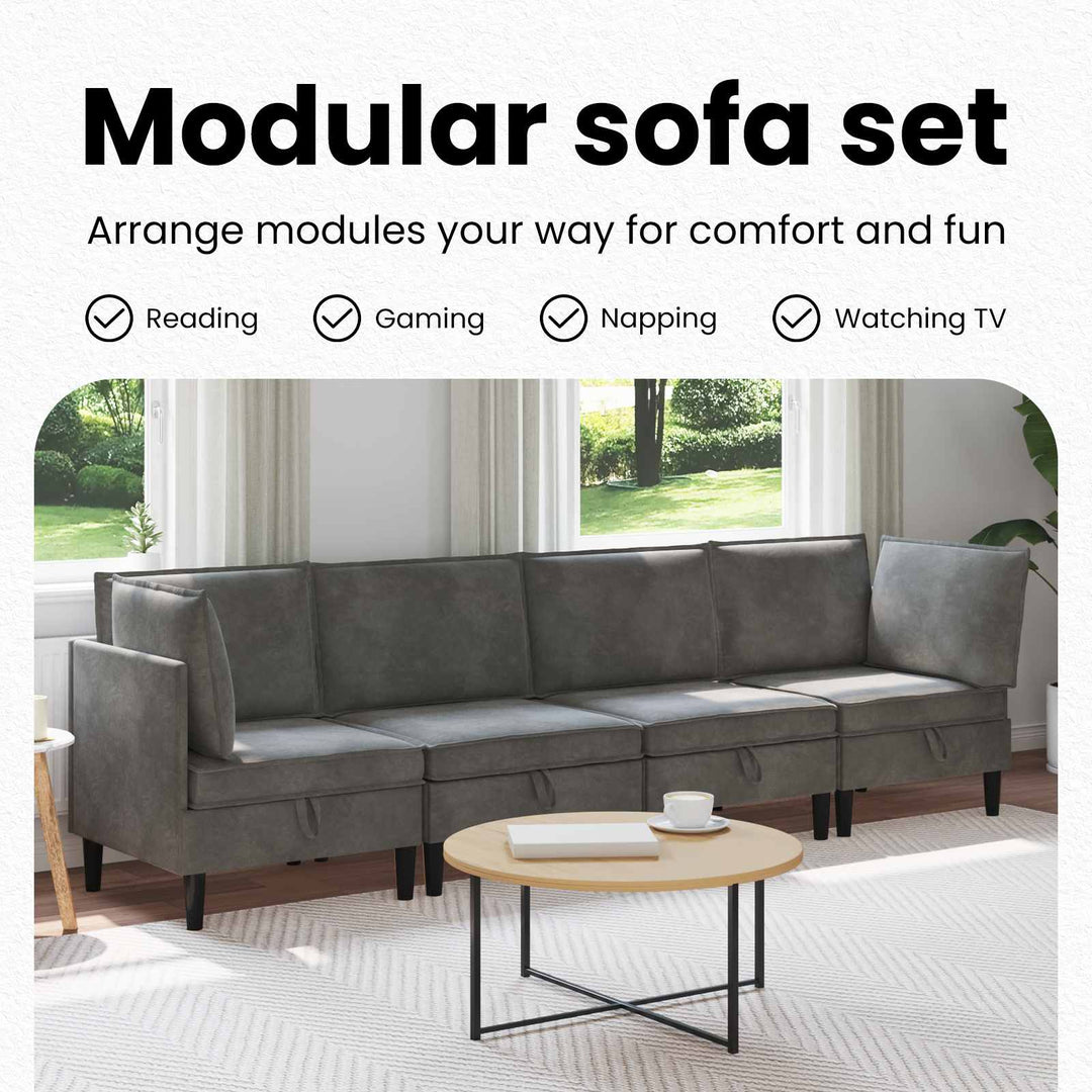 Møbelssæt til stuen med pude 4 pcs Mørkegrå Fløjl