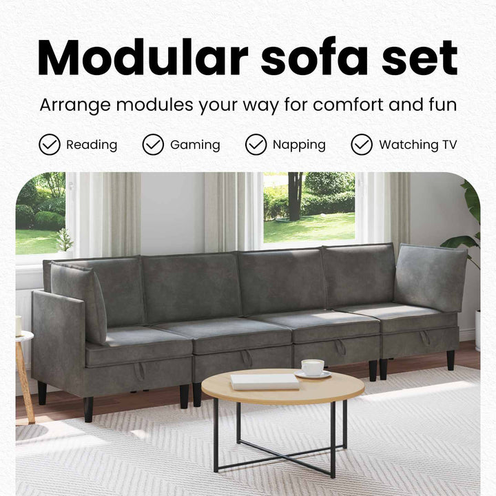 Møbelssæt til stuen med pude 4 pcs Mørkegrå Fløjl