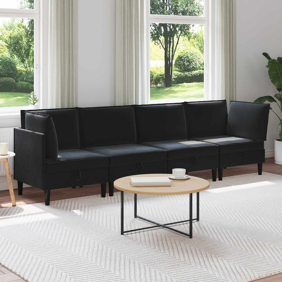 Møbelssæt til stuen med pude med opbevaring 4 pcs Sort Fløjl