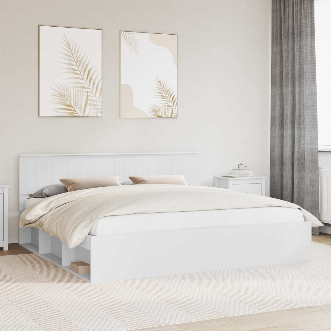 Sengestel med hovedgærde Hvid 200 x 200 cm Massiv fyrretræ