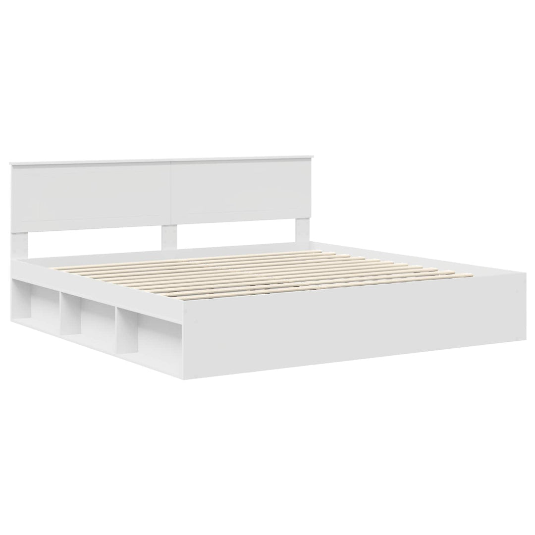 Sengestel med hovedgærde Hvid 200 x 200 cm Massiv fyrretræ
