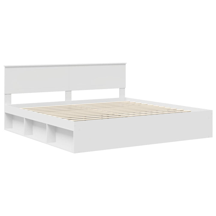 Sengestel med hovedgærde Hvid 200 x 200 cm Massiv fyrretræ