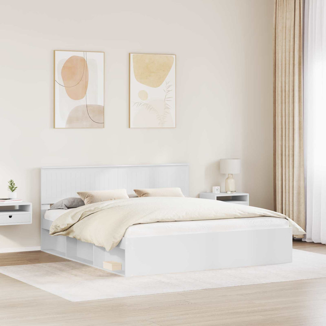 Sengestel med hovedgærde Hvid 180 x 200 cm Massiv fyrretræ