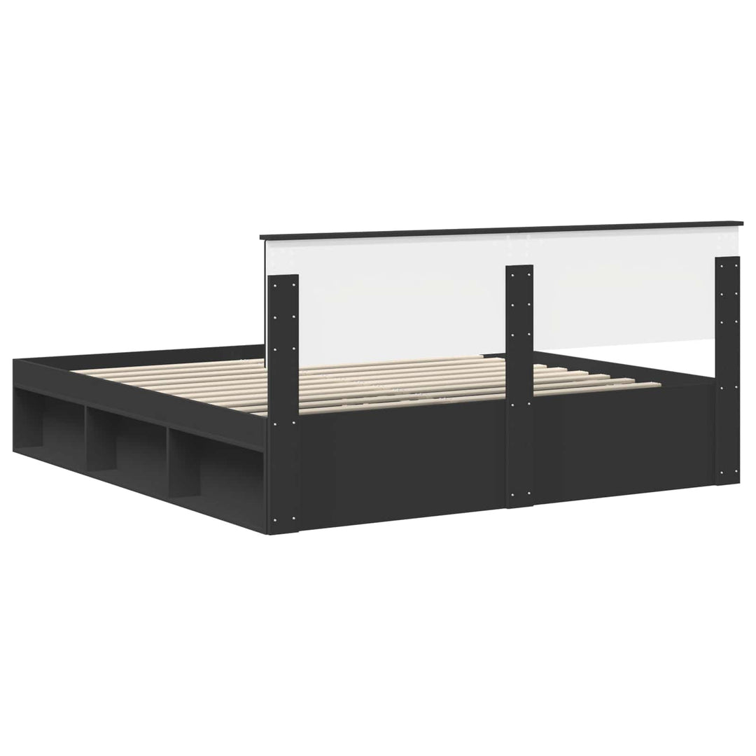 Sengestel med hovedgærde Sort 180 x 200 cm Massiv fyrretræ