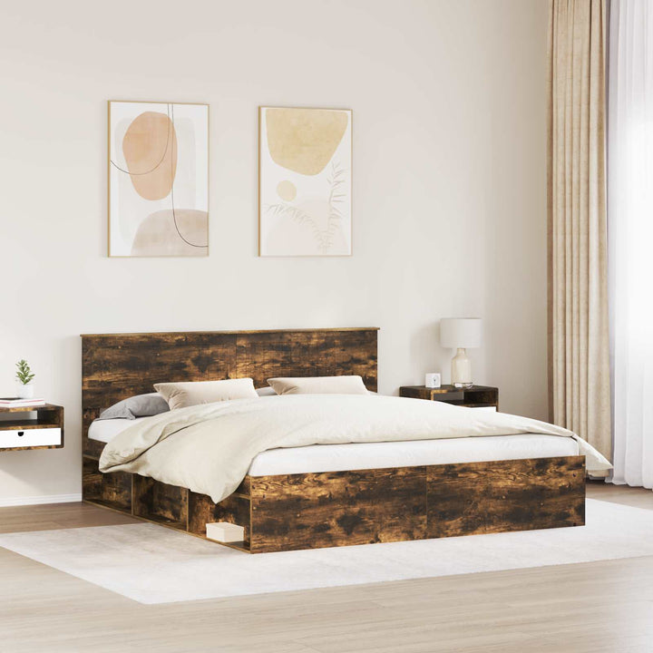 Sengestel med hovedgærde Røget eg 180 x 200 cm Massiv fyrretræ