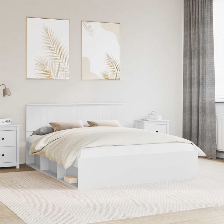 Sengestel med hovedgærde Hvid 160 x 200 cm Massiv fyrretræ
