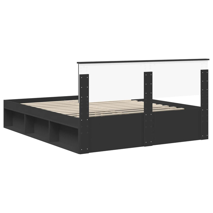 Sengestel med hovedgærde Sort 160 x 200 cm Massiv fyrretræ
