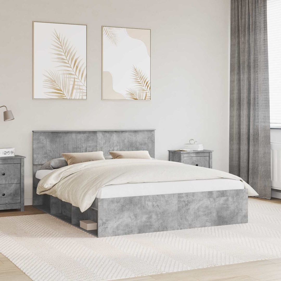 Sengestel med hovedgærde Beton 160 x 200 cm Massiv fyrretræ