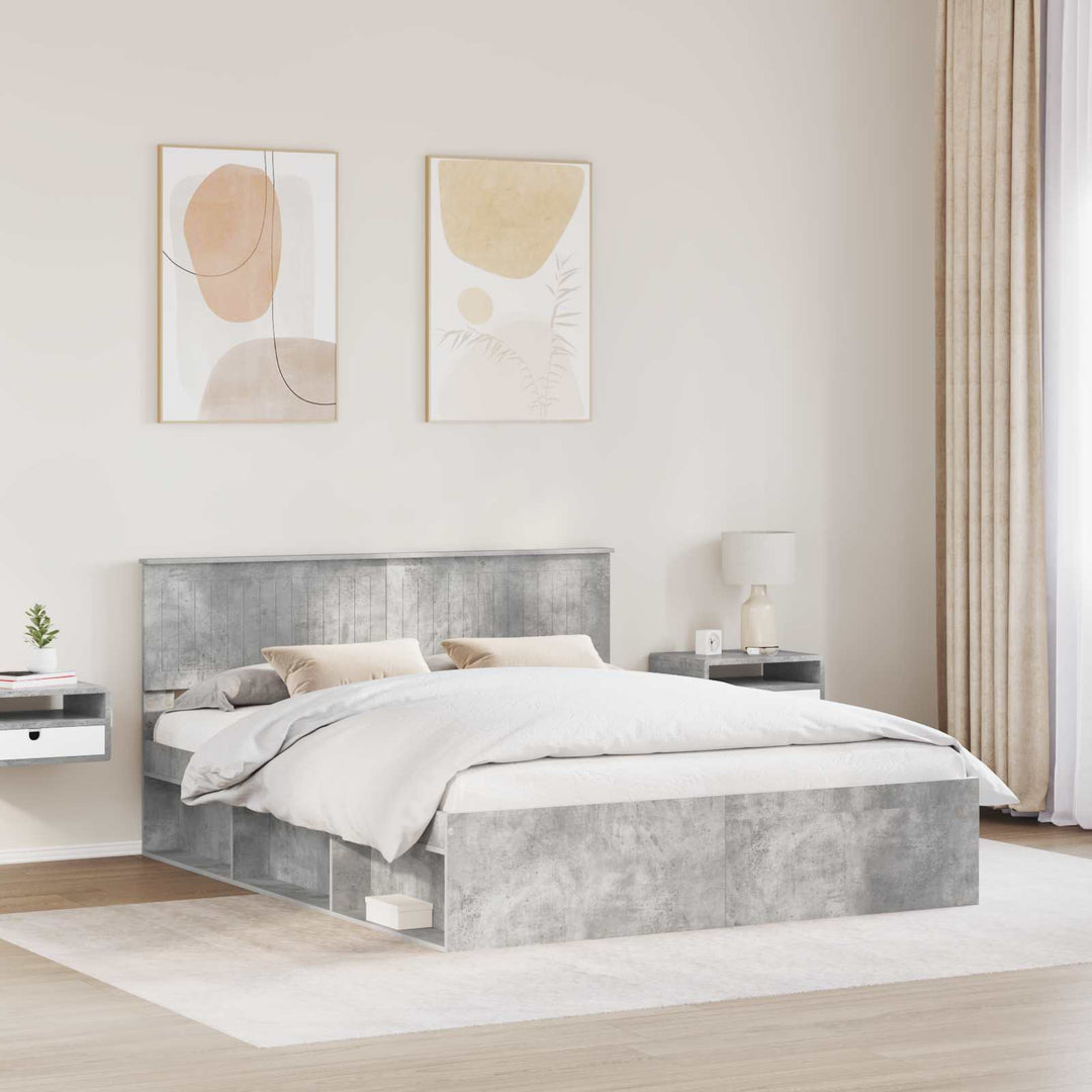 Sengestel med hovedgærde Beton 160 x 200 cm Massiv fyrretræ