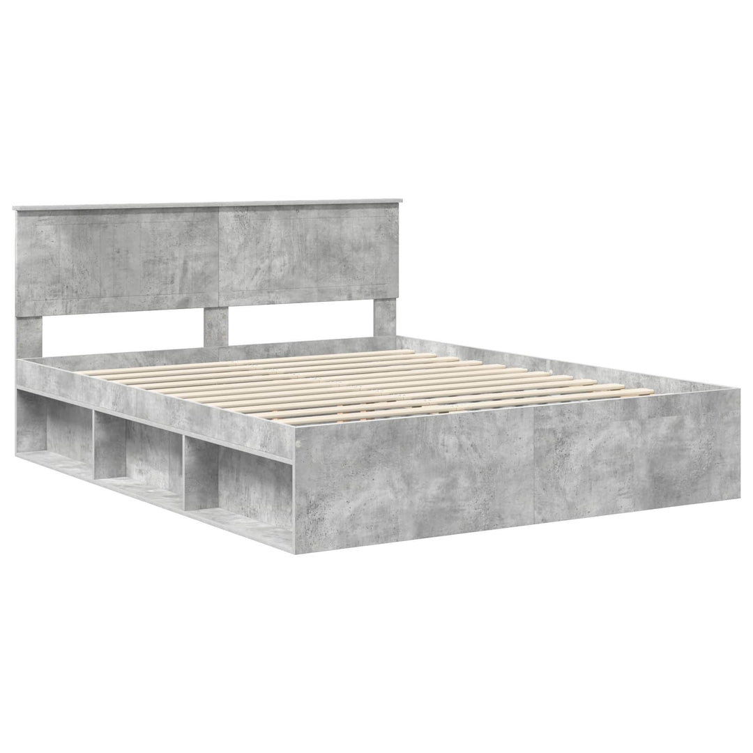 Sengestel med hovedgærde Beton 160 x 200 cm Massiv fyrretræ