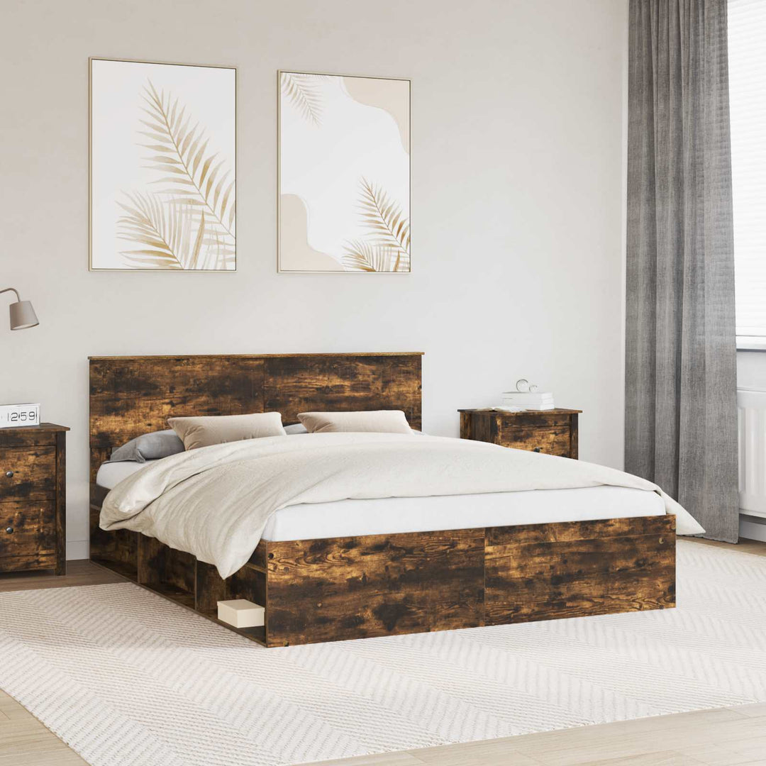 Sengestel med hovedgærde Røget eg 160 x 200 cm Massiv fyrretræ
