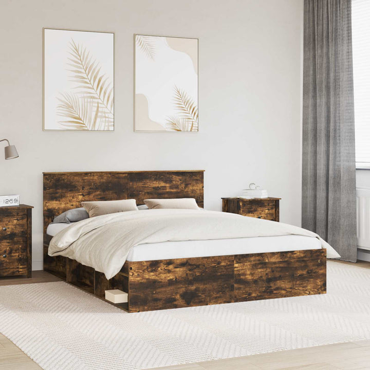 Sengestel med hovedgærde Røget eg 160 x 200 cm Massiv fyrretræ