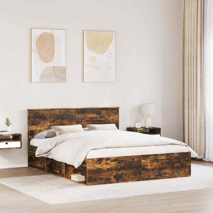 Sengestel med hovedgærde Røget eg 160 x 200 cm Massiv fyrretræ