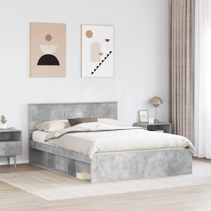 Sengestel med hovedgærde Beton Grå 150 x 200 cm Massiv fyrretræ