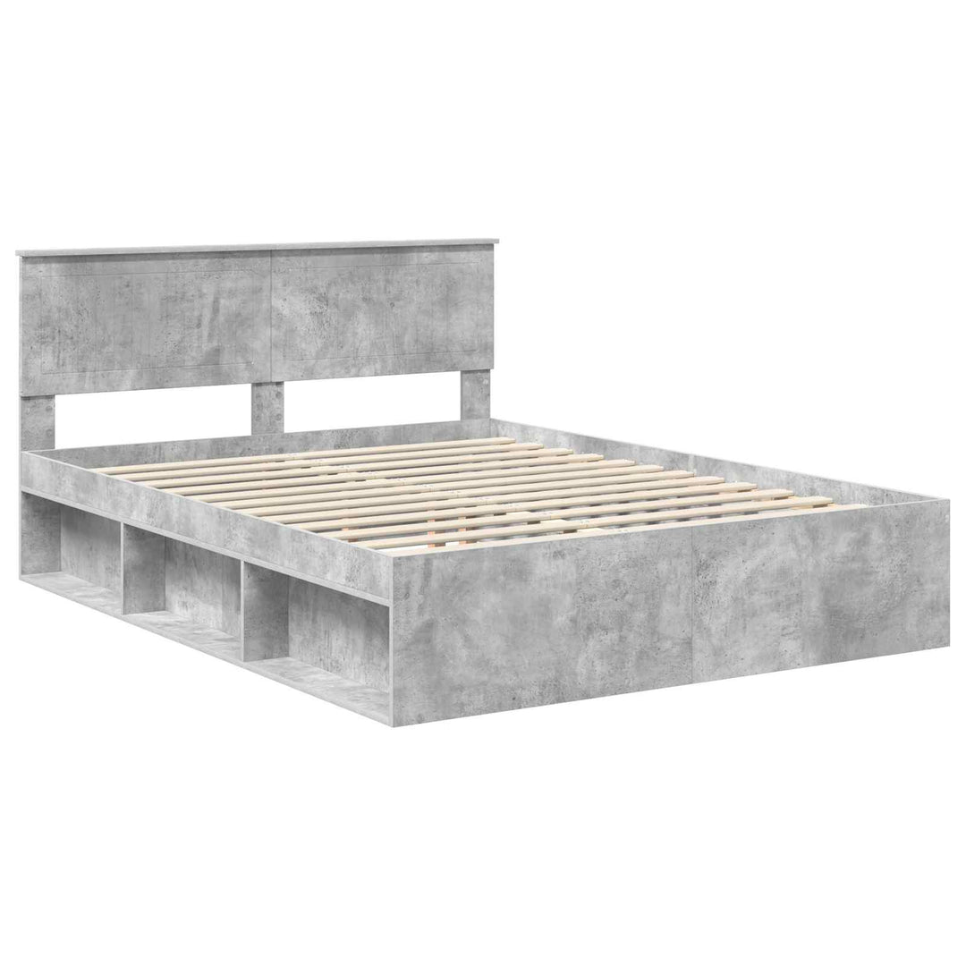Sengestel med hovedgærde Beton Grå 150 x 200 cm Massiv fyrretræ
