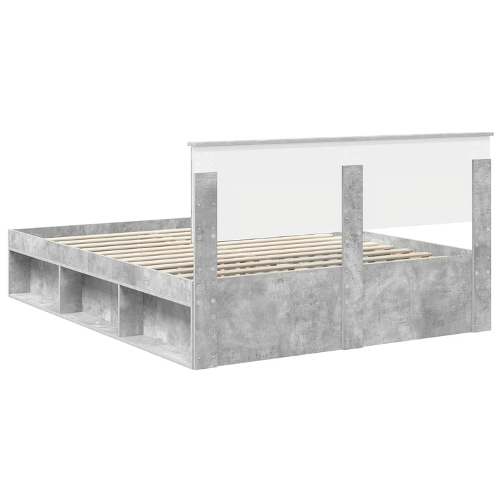 Sengestel med hovedgærde Beton Grå 150 x 200 cm Massiv fyrretræ