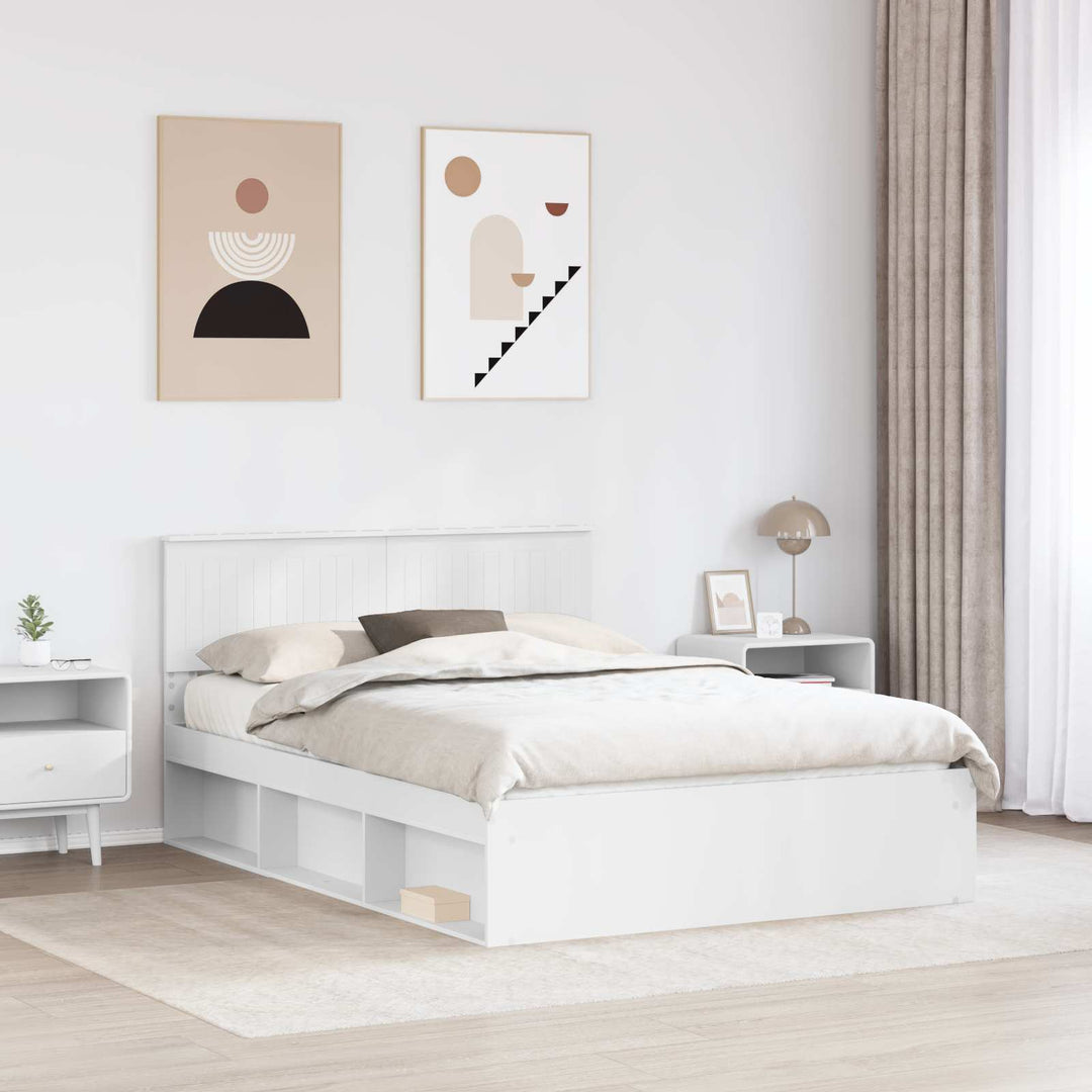 Sengestel med hovedgærde Hvid 140 x 200 cm Massiv fyrretræ