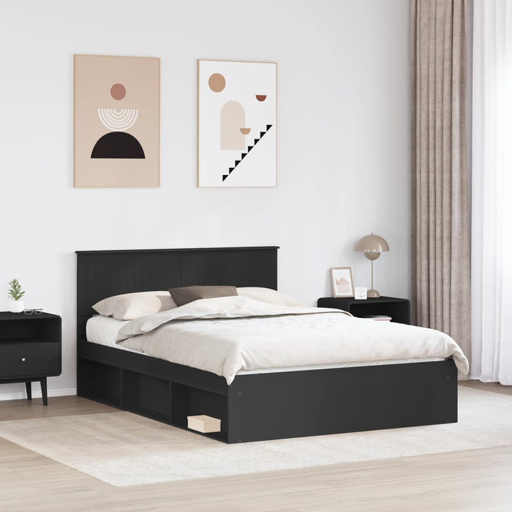 Sengestel med hovedgærde Sort 140 x 200 cm Massiv fyrretræ