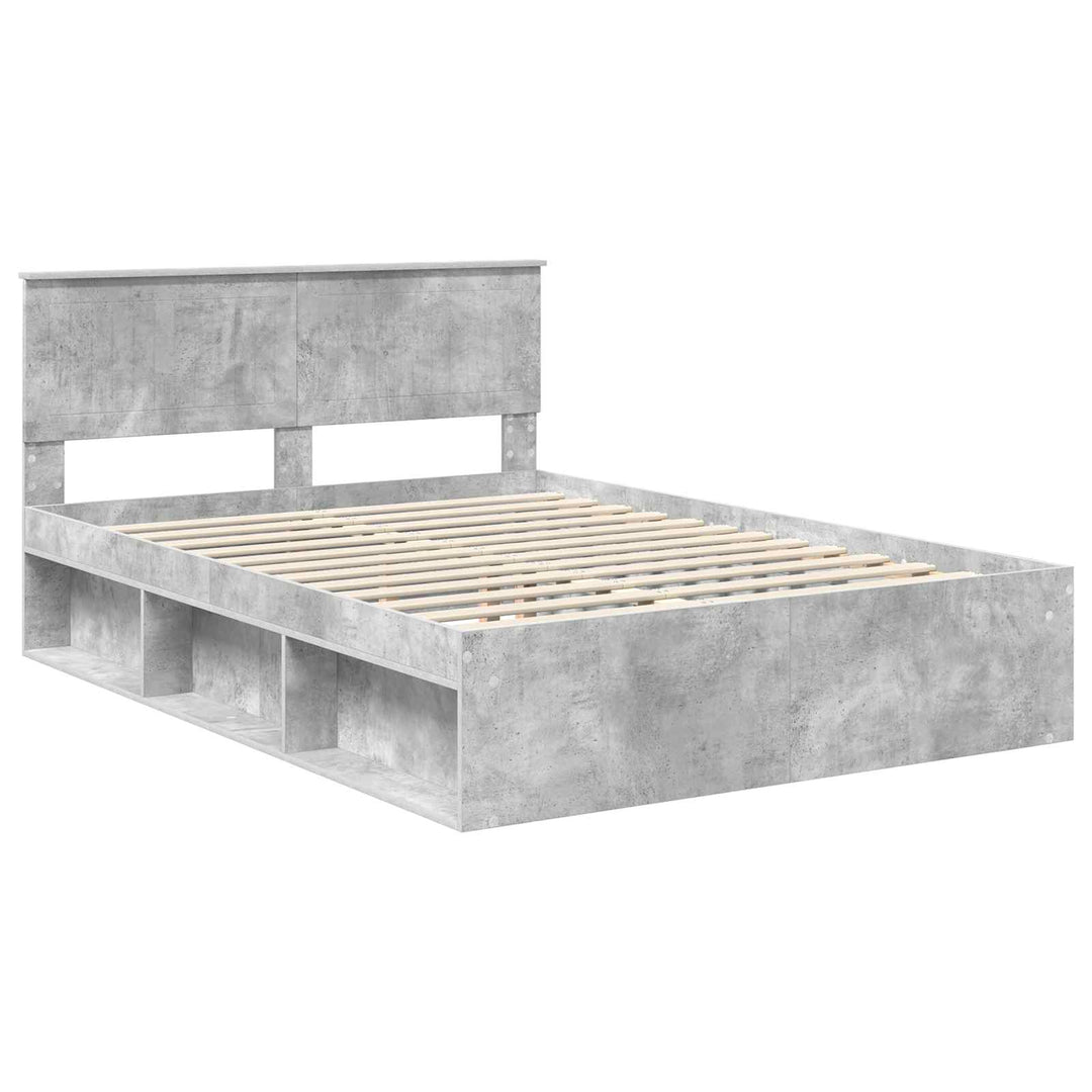 Sengestel med hovedgærde Beton 140 x 200 cm Massiv fyrretræ