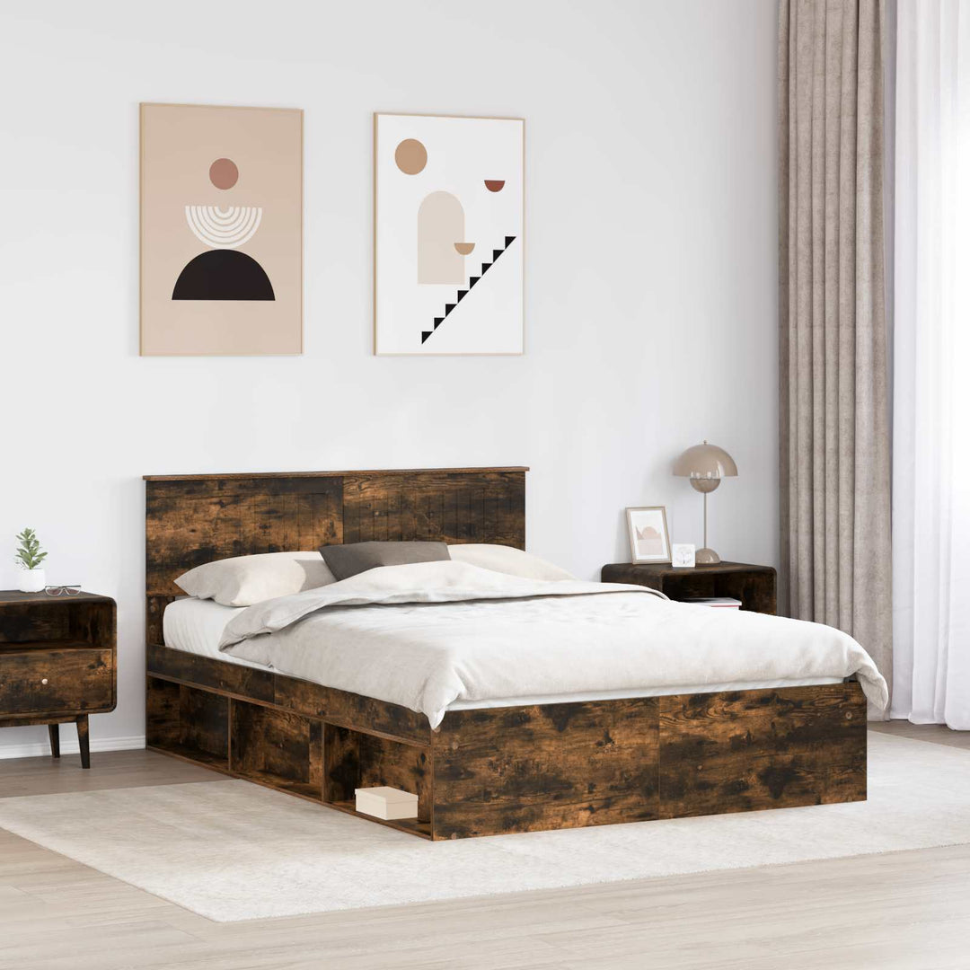 Sengestel med hovedgærde Røget eg 140 x 200 cm Massiv fyrretræ