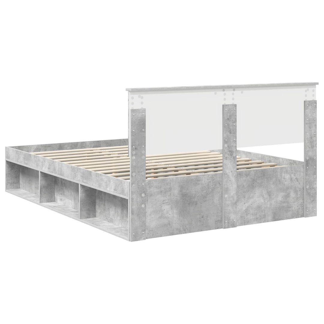 Sengestel med hovedgærde Beton 140 x 190 cm Massiv fyrretræ