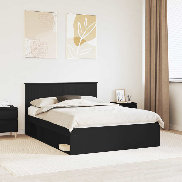 Sengestel med hovedgærde Sort 135 x 190 cm Massiv fyrretræ