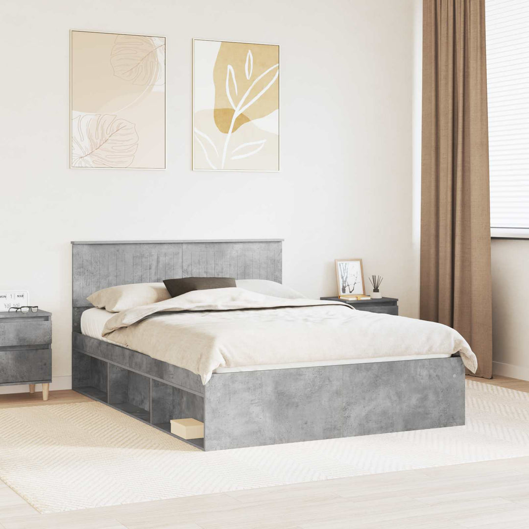 Sengestel med hovedgærde Beton Grå 135 x 190 cm Massiv fyrretræ