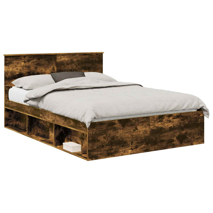 Sengestel med hovedgærde Røget eg 135 x 190 cm Massiv fyrretræ