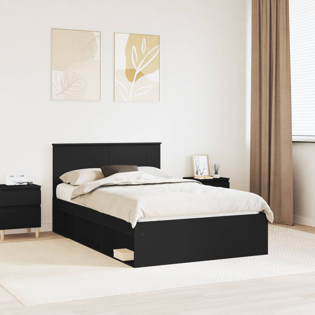 Sengestel med hovedgærde Sort 120 x 190 cm Massiv fyrretræ