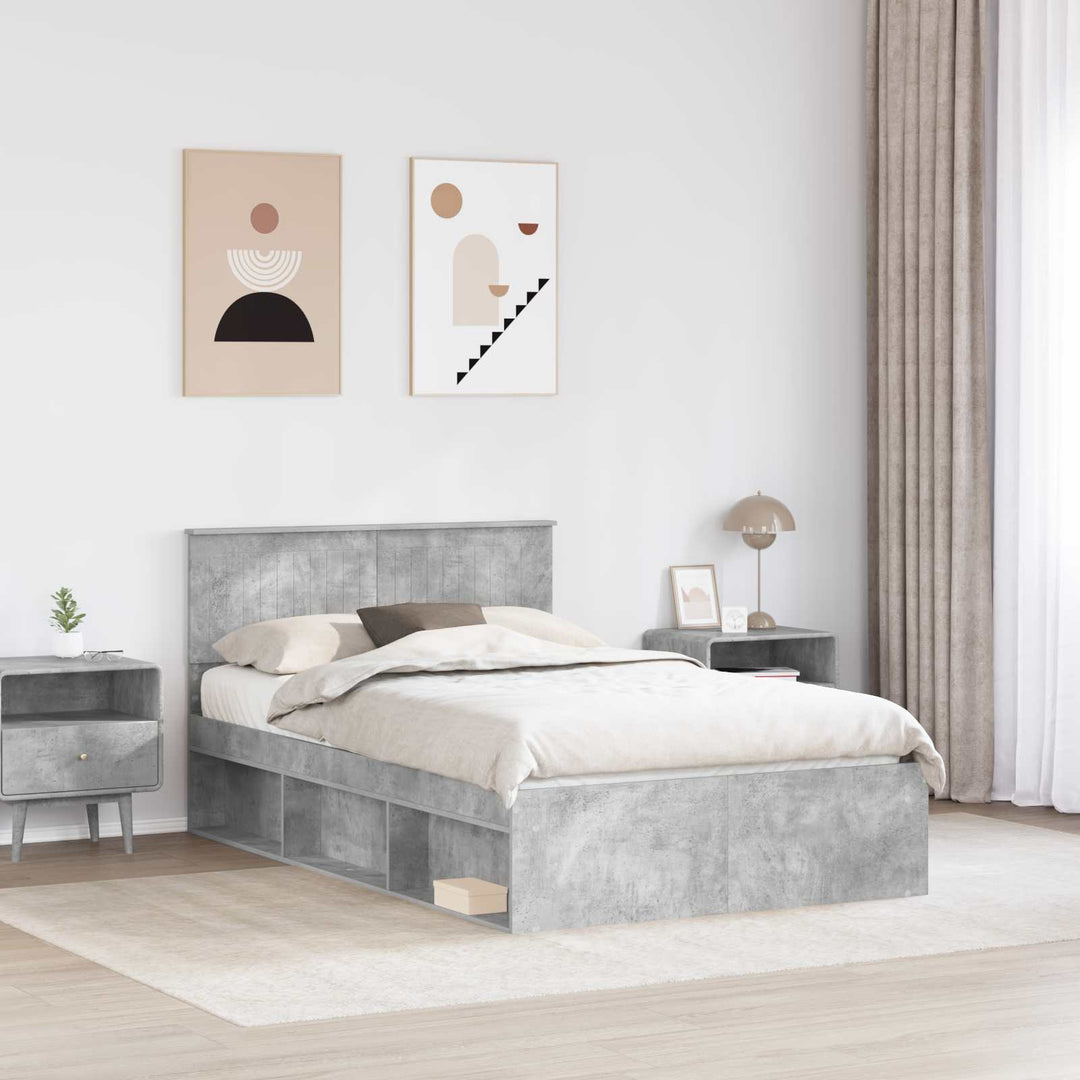 Sengestel med hovedgærde Beton 120 x 190 cm Massiv fyrretræ