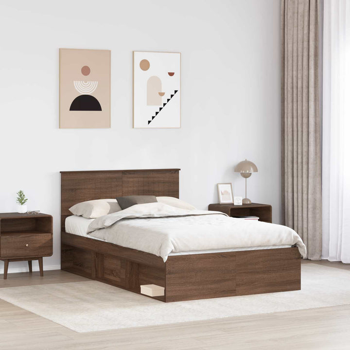 Sengestel med hovedgærde Brun eg 120 x 190 cm Massiv fyrretræ