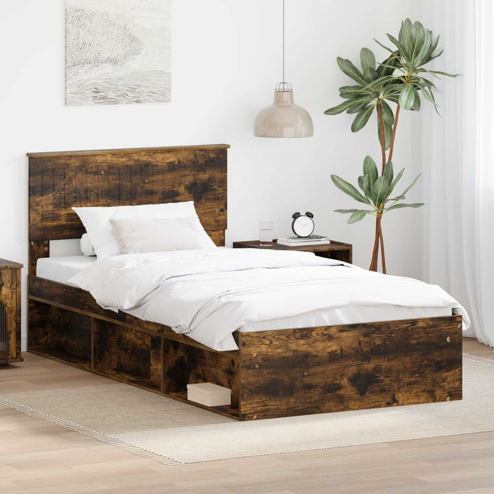 Sengestel med hovedgærde Røget eg 100 x 200 cm Massiv fyrretræ