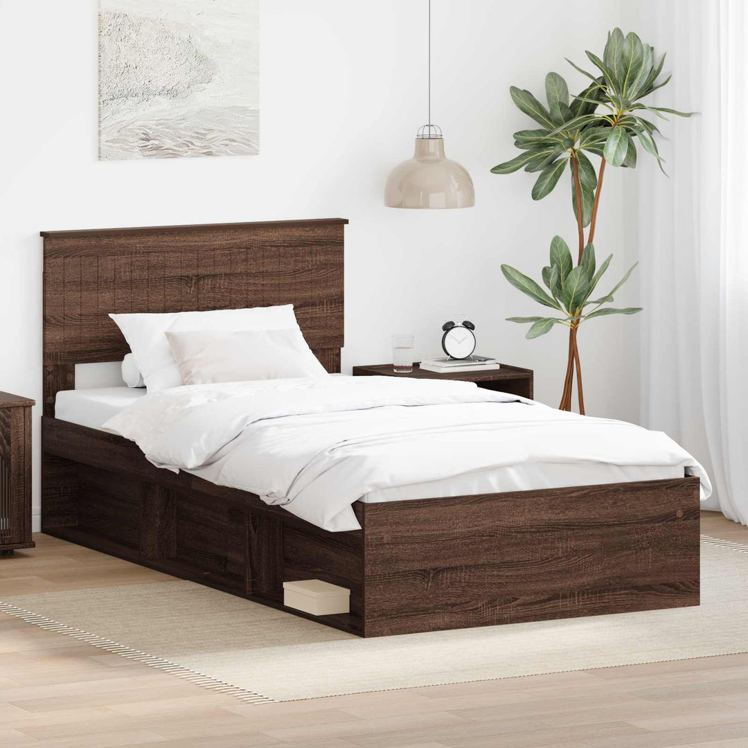 Sengestel med hovedgærde Brun eg 100 x 200 cm Massiv fyrretræ
